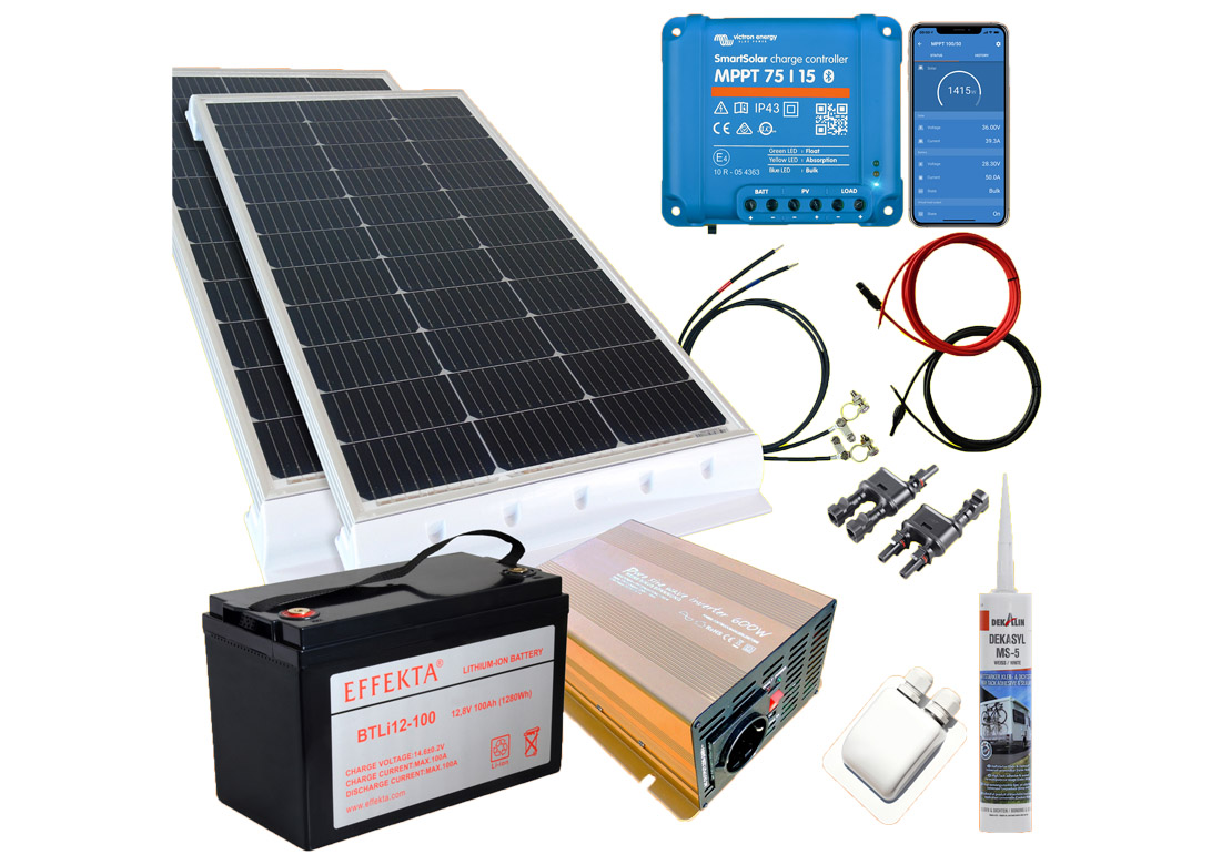 200 Watt Wohnmobilsolaranlage Set mit Victron 75/15 inkl. Bluetooth in  weiss oder schwarz online bestellen ☀️