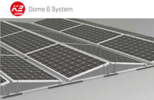 K2_Aufständerungsystem_Ballast-Optimiert_OST-WEST_D-Dome, Montagesystem Flachdach Photovoltaik Titel, PV-Unterkonstruktion Flachdach Bitumen
