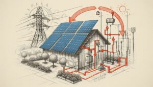 Übersichtsschaltplan PV-Anlage mit Speicher PDF, Stromfluss, PV Modul Dachmontage