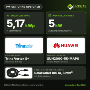 5,17 kWp PV-Set ohne Speicher – 11x Trina Vertex S+ 470 Wp + Huawei SUN2000-5K-MAP0