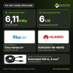 6,11 kWp PV-Set ohne Speicher – 13x Trina Vertex S+ 470 Wp + Huawei SUN2000-6K-MAP0