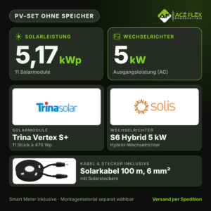 5,17 kWp PV-Set ohne Speicher – 11x Trina Vertex S+ 470 Wp + Solis S6 5 kW 3-phasig Hybrid (inkl. Smart Meter)