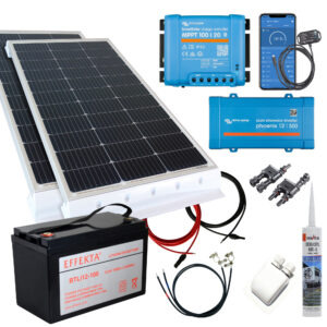 260 Watt Wohnmobil Set mit Victron 100/20, 500W Spannungswandler & 100Ah Lithium Batterie schwarz