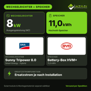 SMA Sunny Tripower 8.0 Smart Energy + BYD 11.0 (HVM+) mit Ersatzstromfunktion