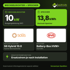 Solis S6 HYBRID 10.0 + BYD 13.8 (HVM+) mit Ersatzstrom