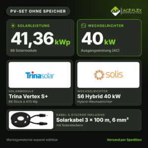 41,36 kWp Photovoltaik-Set ohne Speicher | 88x Trina Vertex S+ 470 Wp + Solis S6 40 kW 3-phasig Hybrid