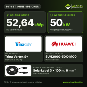 52,64 kWp Photovoltaik-Set ohne Speicher | 112x Trina Vertex S+ 470 Wp + Huawei SUN2000-50K-MC0