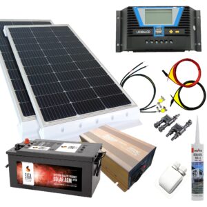 260 Watt Wohnmobil 12V Set mit 150Ah AGM Batterie & 1000W Spannungswandler (reiner Sinus) schwarz